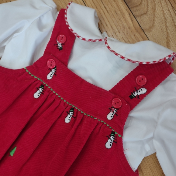 Vintage Christmas embroidered corduroy overalls and collared top 24 mo - Picture 2 of 5